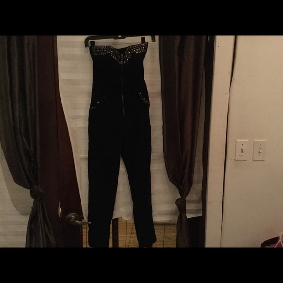 Black studded jumpsuit/zipper front - Picture 8 of 8